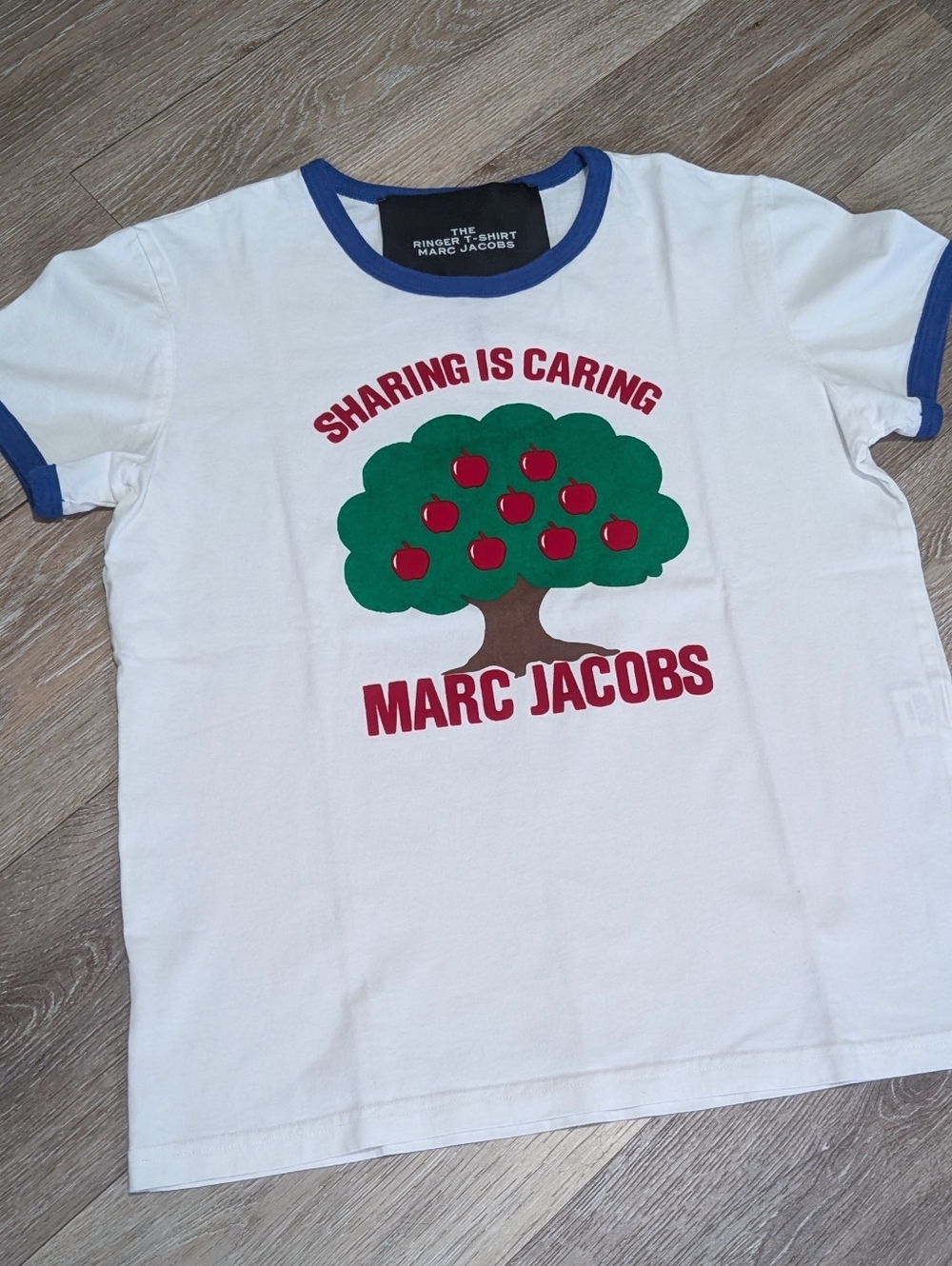 NWOT New Marc Jacobs White Tree Ringer T-Shirt Sharing is caring graphic tee top